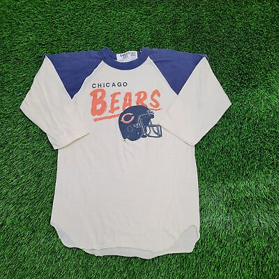 #ad Vintage 70s Chicago Bears Raglan Shirt XS S Short 17x24 Paper Thin Faded Blue