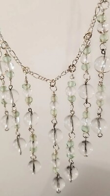 #ad handmade Quartz and lt. green seaglass Necklace fringe 1920s style necklace