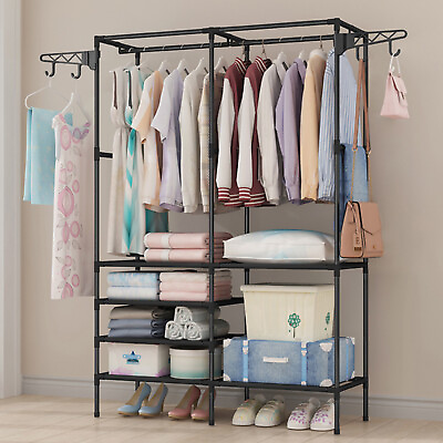 #ad Garment Rack Portable Clothes Storage Closet Organizer Wardrobe Rack Shelf Metal
