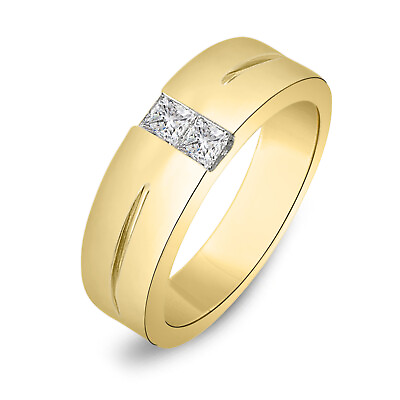 #ad 2 Stone Princess Sim Diamond Men#x27;s Wedding Band 10k Yellow Gold Ring