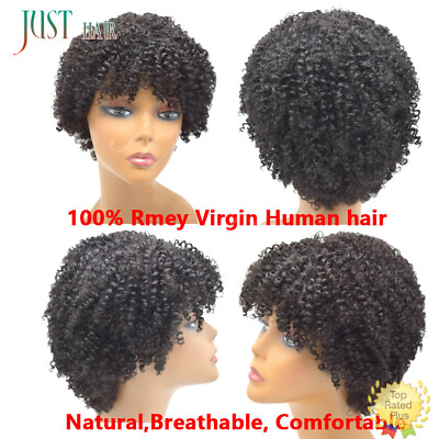 #ad Short Afro Kinky Curly 100%Human Hair None Lace Front Wigs For Black Women 8inch