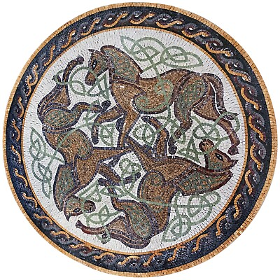 #ad Handmade Brown Prancing Horses Mosaic Medallion
