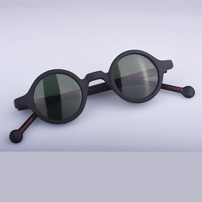 #ad Small Round G15 polarized sunglasses black acetate glasses green lens unisex
