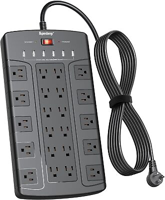 #ad SUPERDANNY Surge Protector Power Strip with USB 6.5Ft Extension Cord 22 Outlets
