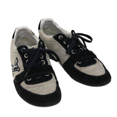 #ad LOUIS VUITTON Sneakers Cotton Gray Black LV Auth 39348