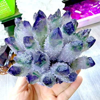 #ad 310g Raw Purple Green Phantom Cluster Geode Mineral Specimen Crystal Decor Gift