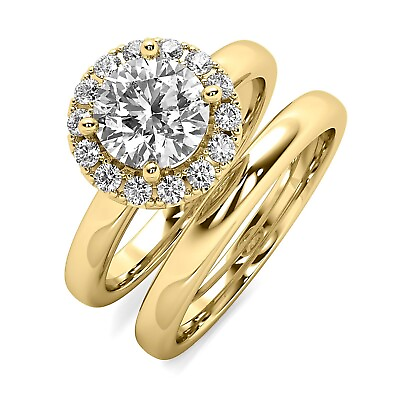 #ad Halo Bridal Set 1.27 Ct D VS2 Round Cut Lab Grown Diamond Engagement Ring 14k