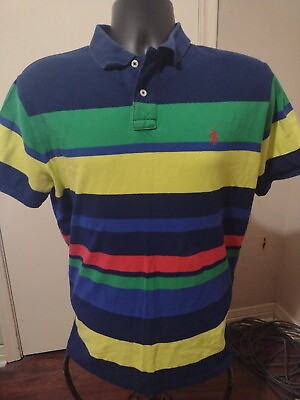 #ad Men#x27;s Polo Ralph Lauren Polo Shirt Size Large L Custom Fit Striped Multicolor