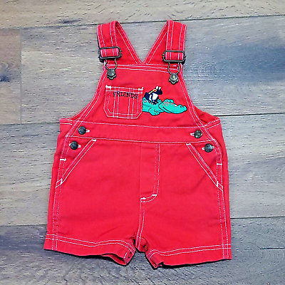 #ad Shortalls Red Alligator Frog Friends Vintage In Design Kids 12 M Overalls