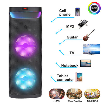 #ad 6000W Dual 10quot; Portable Bluetooth Speaker Subwoofer Sound System Party W Remote