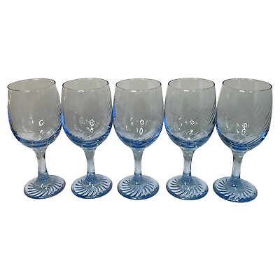 #ad Libbey Glass Misty Blue Swirl Sapphire Wine Water Goblets 10 oz 7 1 4quot; Set Of 5