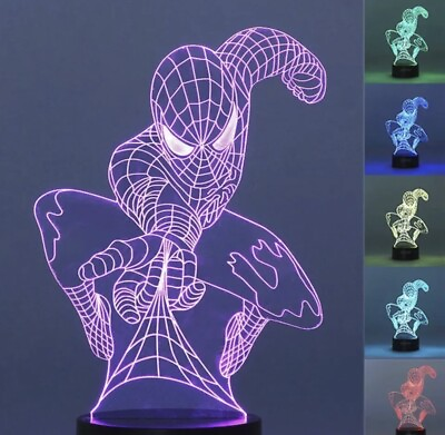 #ad 3D LED Spiderman Bedroom Room Lamp 7 Colors Desk Lamp Touch
