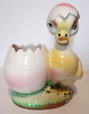 #ad Vintage Chicken Duck amp; Egg Vase Planter Figurine Ceramic 6.25quot; Japan