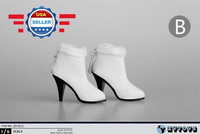 #ad 1 6 WHITE Ankle Boots Shoes w zipper HOLLOW 12#x27;#x27; Female Figure Doll Accessory