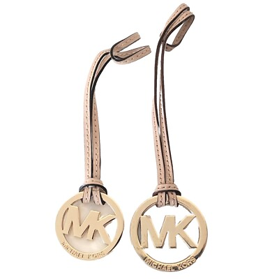 #ad Michael Kors Round Gold Tone MK Purse Bag Charm Fob Leather Loop Lot Of 2