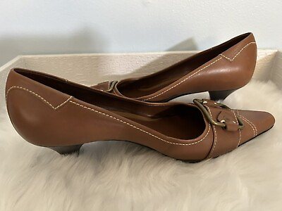 #ad Franco Sarto women’s tan closed toe heels Vintage Leather Heels Size 8