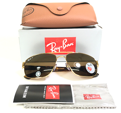 #ad Ray Ban Sunglasses RB3663 001 57 Gold Polished Tortoise Aviator Polarized Lenses