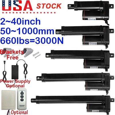 #ad DC 12V 2quot; 40IN Linear Actuator Heavy Duty Waterproof 3000N 660lbs 0.2quot; s IP65