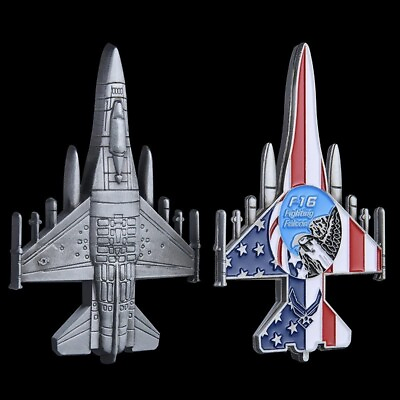 #ad Air Force F 16 Fighting Falcon Aircraft Military Veteran Challenge Coin Badge