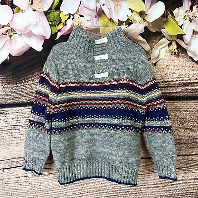 #ad Cat amp; Jack Toddler Boys Gray Multicolored Fair Isle Pattern Knit Sweater