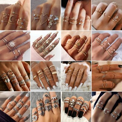 #ad 2024 Boho Retro Crystal Butterfly Rings Set Midi Finger Knuckle Women Jewellery