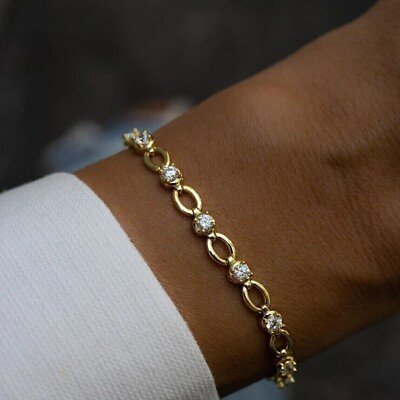#ad Women#x27;s 7quot;Tennis Bracelet 14K Yellow Gold Plated 7Ct Round Lab Created Diamond