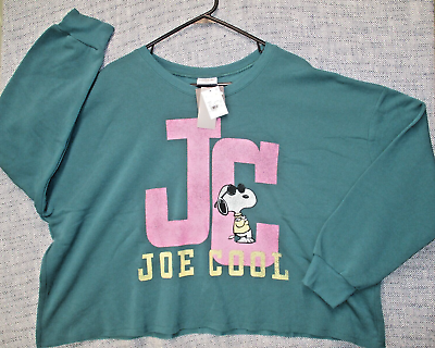 #ad Peanuts Womens Snoopy quot;JOE COOLquot; Green Cropped Crewneck Sweatshirt Size XXL $7.99