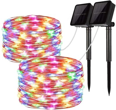 #ad Solar 100LED String Lights Powered Twinkle Copper Wire Fairy Rope Outdoor Garden