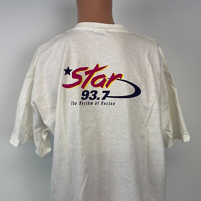 #ad Star 937 The Rhythm Of Boston Radio Station Double Sided T Shirt Vtg 90s Size XL