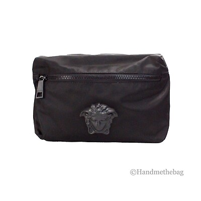 #ad Versace Small Black Nylon Matte Medusa Belt Bag Waist Fanny Pack Bag