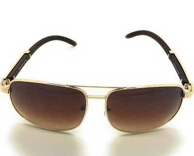 #ad New Retro Vintage Gold Lens Wood Frame Fashion Eye Glasses Designer Sunglasses