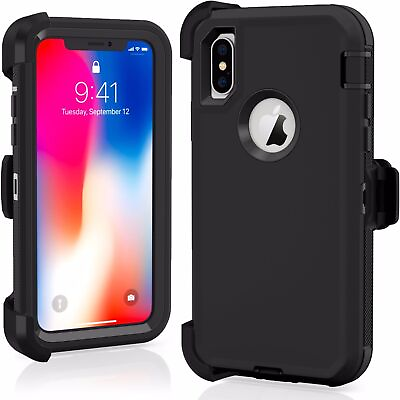 #ad Black Rugged Defender Case for iPhone XR XS Max XS W Beltclip Fits Otter Box