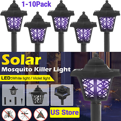 #ad Outdoor Solar Power Mosquito Insect Killer LED Light UV Trap Fly Bug Zapper Lamp