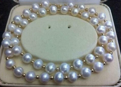 #ad Charming 8.5 9mm Round Genuine Akoya White Pearl Necklace 20quot; 14k Gold P