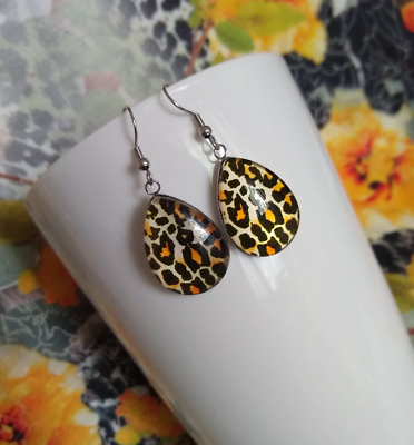 #ad Leopard Print Glass Earrings Gift Jewelry for Animal or Leopard Print Lovers