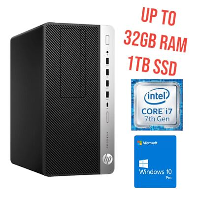 #ad HP Desktop i7 Computer Tower MT up to 32GB RAM 1TB SSD Win10Pro PC Wi Fi DVD RW