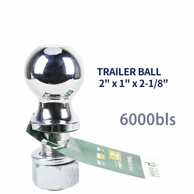 #ad Chrome Trailer Hitch Ball 2 Inch Diameter 1 x 2 1 8 Inch Shank 6000 lbs