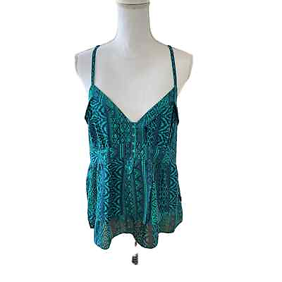 #ad American Eagle Outfitter AEO green amp; blue tribal print babydoll tank top Green