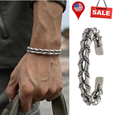 #ad Men#x27;s Vintage Twist Cuff Silver Bracelet Handmade Adjustable Open Bracelet USA