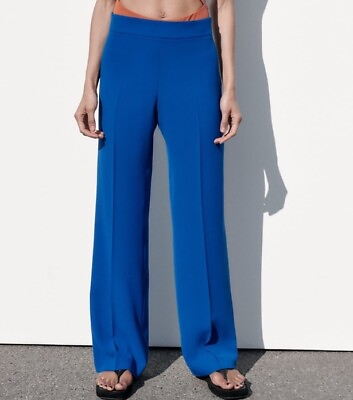 #ad ZARA Blue Women’s Fluid High Waist Pants Size L