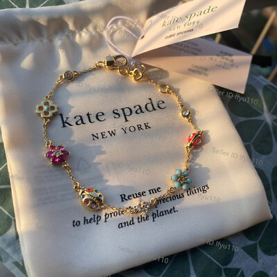 #ad NWT Kate Ks Spade Nature Walk flower Ladybug Bracelet Charm Gold Tone Chain