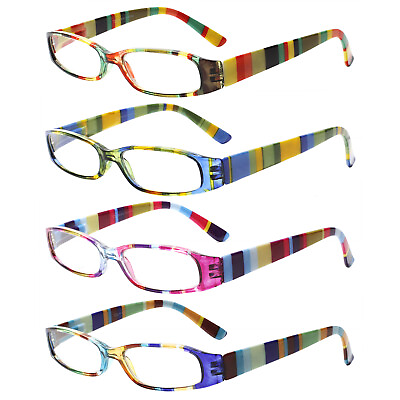 #ad 4 Pack Reading Glasses Ladies Readers Spring Hinge Pattern Print Eyeglasses