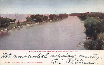 #ad Lagoon in Lincoln Park from High Bridge Chicago IL Postcard Used in 1905