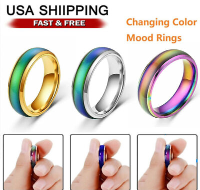 #ad Stainless Steel Plated Color Changing Mood Ring Temperature Rings Women Men 6 12