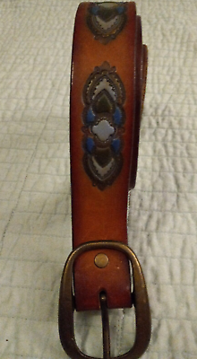 #ad Vintage Women#x27;s 39x1.25 inch Genuine Leather Braided Southwest Design Belt