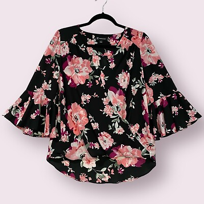 #ad INC International Concepts Faux Wrap Bell Sleeve Top Size Small Multi Floral $59