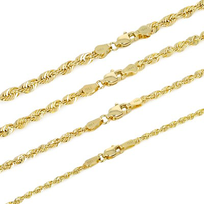 #ad 10K Yellow Gold 1.5mm 4mm Laser Diamond Cut Rope Chain Necklace 16quot; 30quot; Hollow $58.99