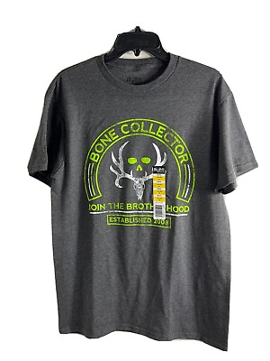 #ad Men#x27;s Authentic Bone Collector Green Graphic Short Sleeve Gray T Shirt Size M