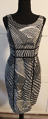 #ad Calvin Kline Black amp; White Geometric Design Dress Size 8 Read