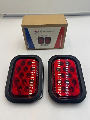 #ad Box of 2 5x3quot; Red Rectangle 12 Led Stop Turn Tail Truck Light Grommet amp; Pigtail